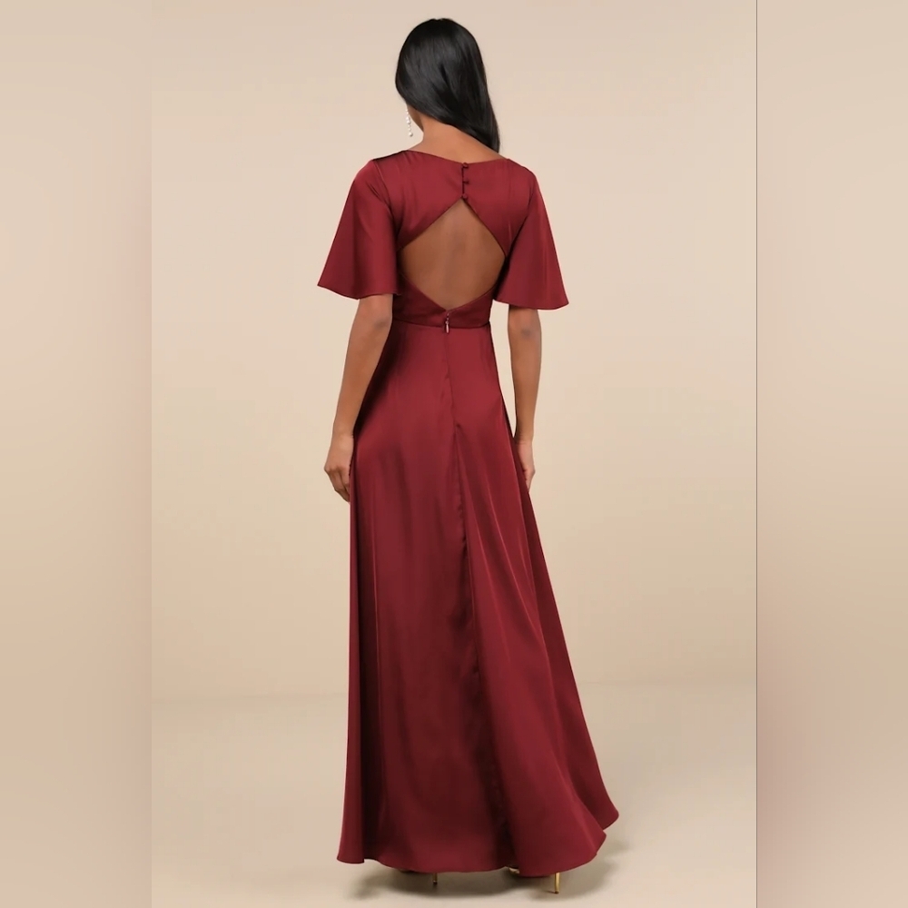 Lulus Elegant Confidence Red Satin Flutter Sleeve… - image 5